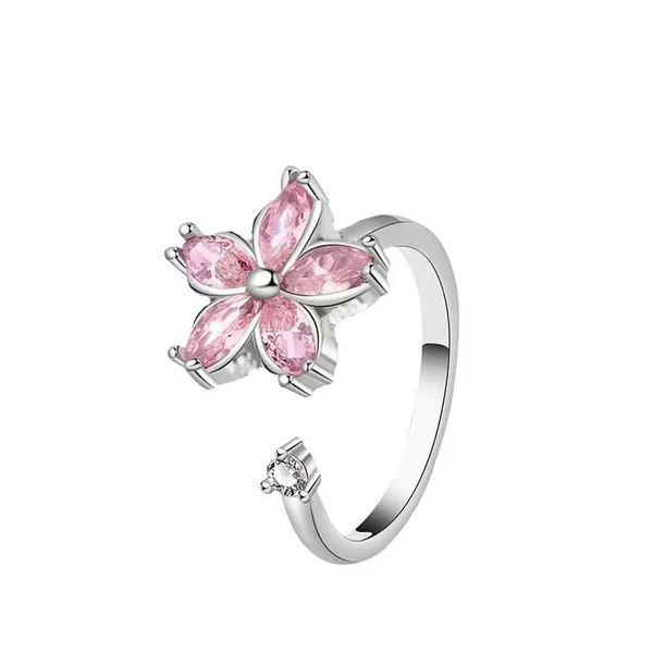 Sakura Pink Zircon Flower Rotating Ring for Women to Decompress and Anti-Anxiety Adjustable Ring Aliexpress Amazon Supply