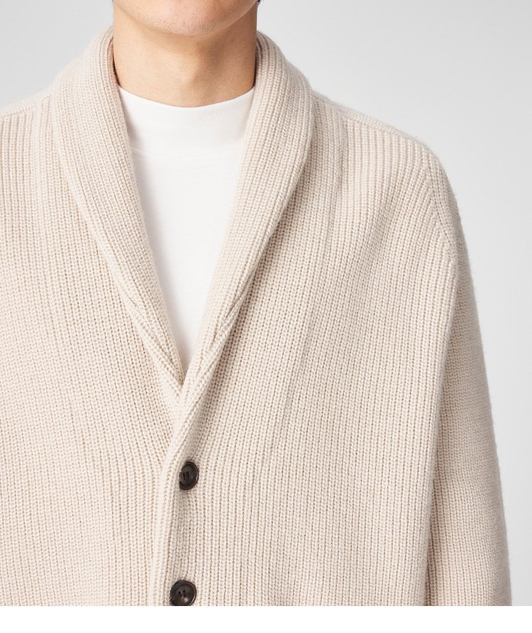 Áo khoác dệt kim len Merino nam tay raglan cổ lọ — Màu be chi tiết 25