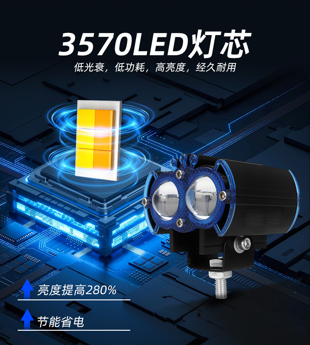 Cross-Border Motorcycle Electric Vehicle Led Modified Headlight Spotlight Crown Double-Eye Spotlight Waterproof Lens Spotlight