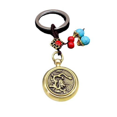Brass Zodiac Keychain with Rotating Money Earning Handle Charm, Bringing Wealth and Prosperity Car Ornament, Hot Selling on Street Stalls