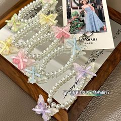 新款甜酷风珍珠蝴蝶结珠链钥匙扣挂件个性手机挂链耳机套包包装饰