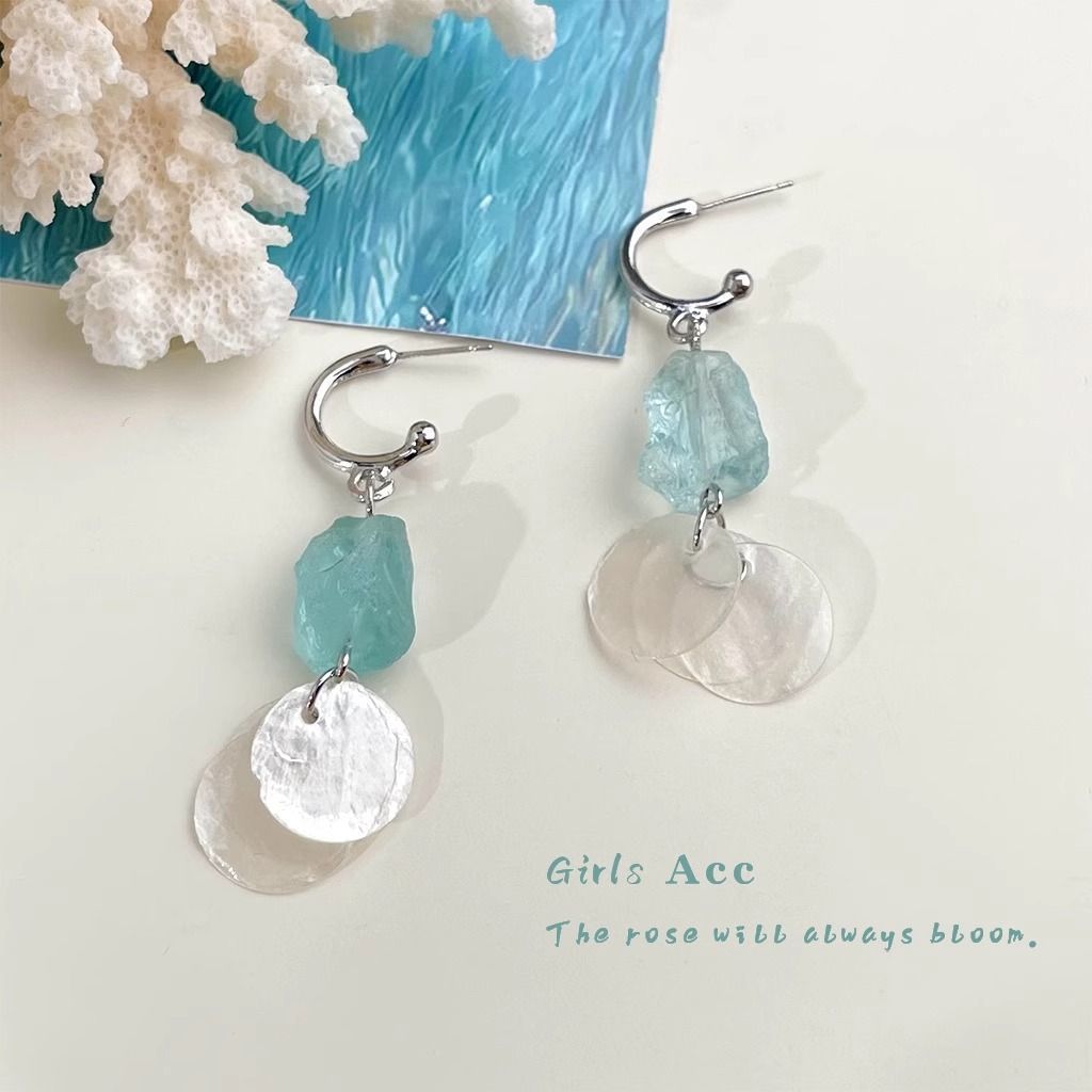 Cool Sea Salt~Blue Stone Pendant Earrings Holiday Style Earrings Suitable for Summer 2025 New Earrings for Women