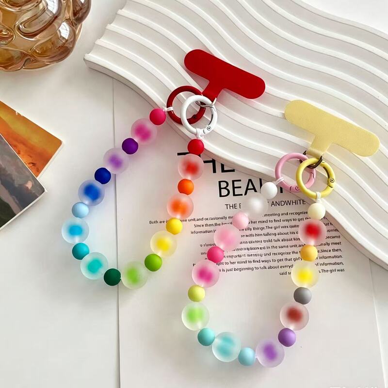 New Colorful Phone Chain with Jelly Beads, Anti-Loss Double Buckle Wrist Strap, Chain Keychain, Bag Lanyard, and Pendant
