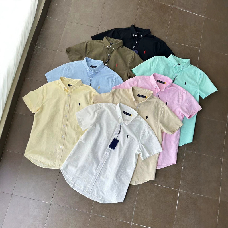 Cross-Border Rl Ralph Short-Sleeve Linen-Cotton New Couple Style Shirt Casual Washed Polo Shirt with Versatile Logo
