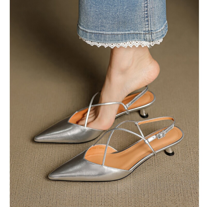 First Encounter with the Slimming Socialite~4Cm Thin Kitten Heel Sandals for Women, Summer Pointed Toe Cross-Strap Ol Mary Jane High Heels First Encounter with the Slimming Socialite~4Cm Thin Kitten Heel Sandals for Women, Summer Pointed Toe Cross-Strap Ol Mary Jane High Heels