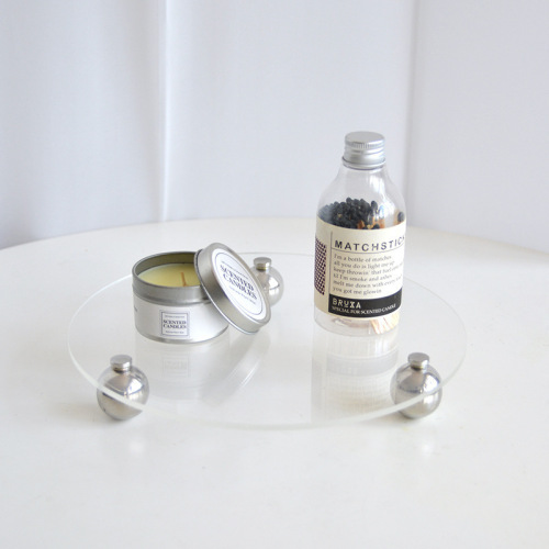 Nordic transparent acrylic storage tray decorative metal round leg desk accessory shelf plate photo prop