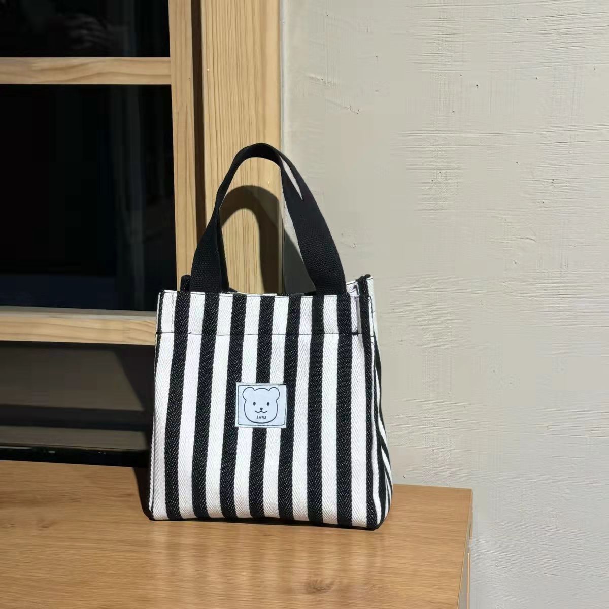 Bolsas de lona a rayas europeas y americanas bolsas de moda con cremallera bolsas de mano bolsas de mujer para trabajar bolsas de almuerzo bolsas de bocadillos