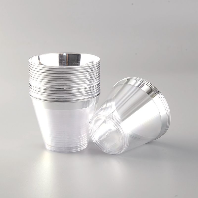 9OZ taza de plástico de plata taza de postre desechable copa de vino taza de comida occidental utensilios para beber taza image 6