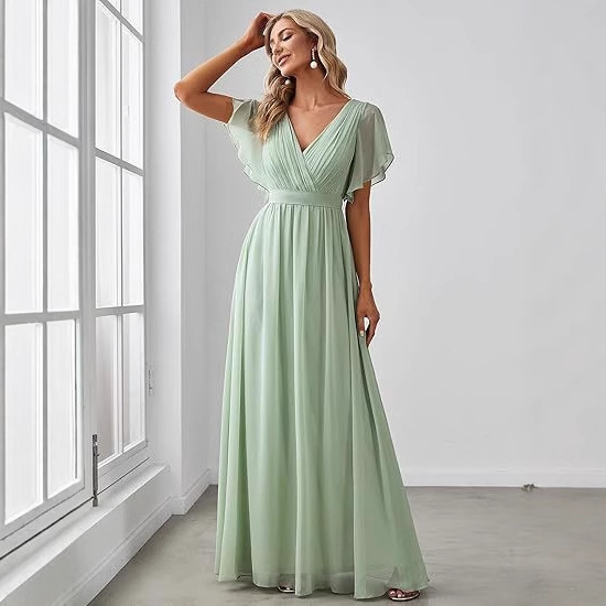 European and American chiffon bridesmaid evening dress 2026 new model V-neck bridesmaid wedding dress party host long dress wholesale