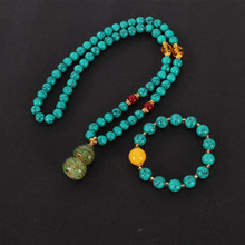 复古琉璃葫芦绿松石项链男女蜜蜡单圈手串隔珠直播佛珠手饰批发