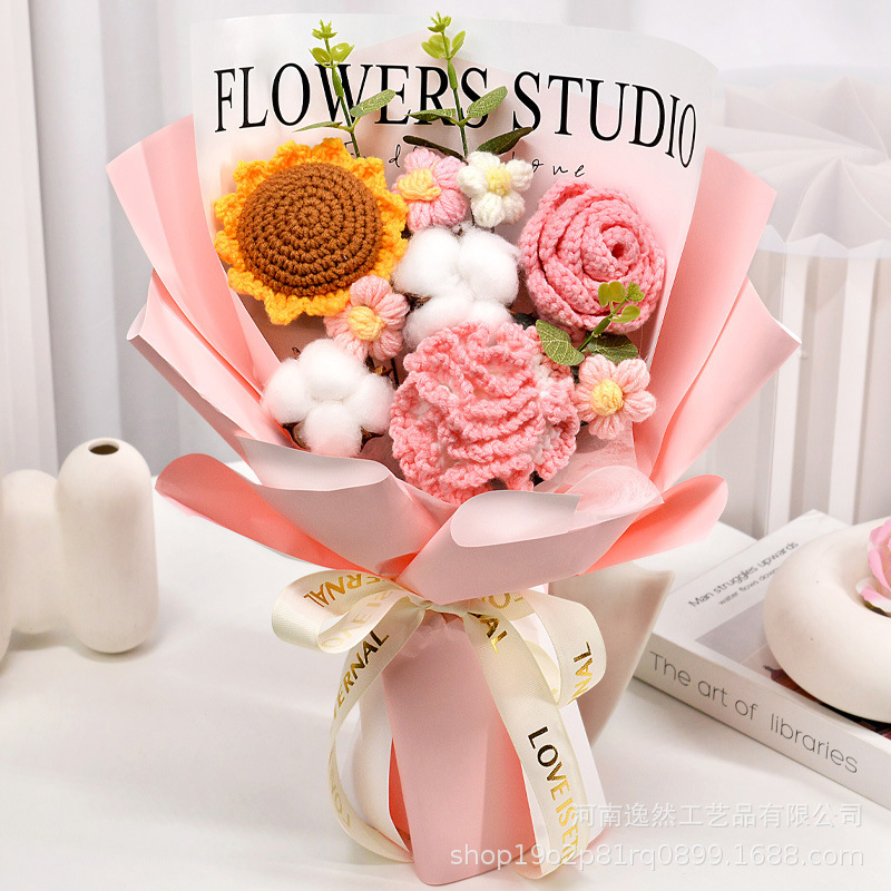Flor de lana tejida a mano ramo de flores de girasoles flores de punto flor de simulación comercio exterior transfronterizo amazona