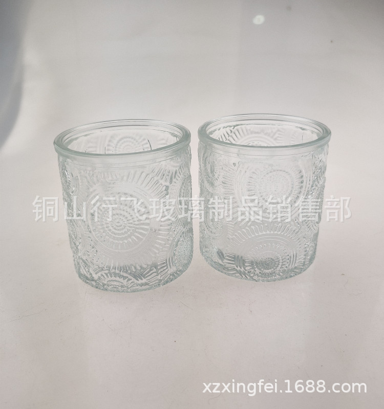 太阳花纹蜡烛玻璃罐直筒玻璃瓶教堂杯电镀喷色工艺品加工