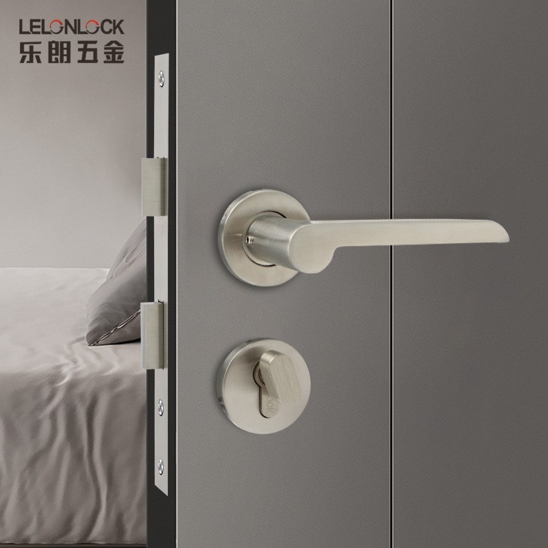 Lelang Room Door Lock, Stainless Steel 304, Household Wooden Door Lock, Indoor Bedroom Silent Nickel Brushed Simple Split Lock