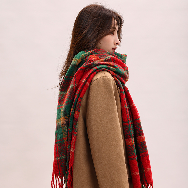 Châle à carreaux, polyvalent automne hiver, classique de Noël version coréenne 2024, nouveau châle, écharpe haut de gamme et chaude pour_voghion.com