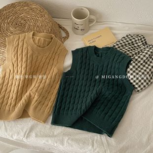 2025 Spring and Autumn New Forest Twist Vest for Boys and Girls Korean Style Loose Pullover Easiest for Match Sweater Vest