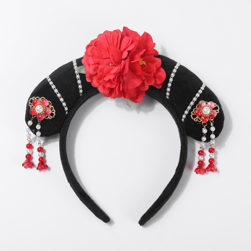 진주 장식 머리띠 (레드)