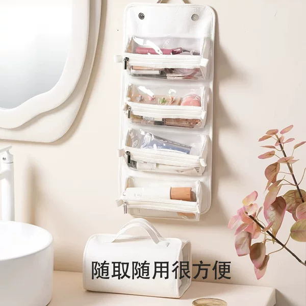 Cross-Border Pu Cosmetic Bag Travel Hanging Foldableable Removable Toiletry Bag Large Capacity Portable Four-In-One Storage Bag