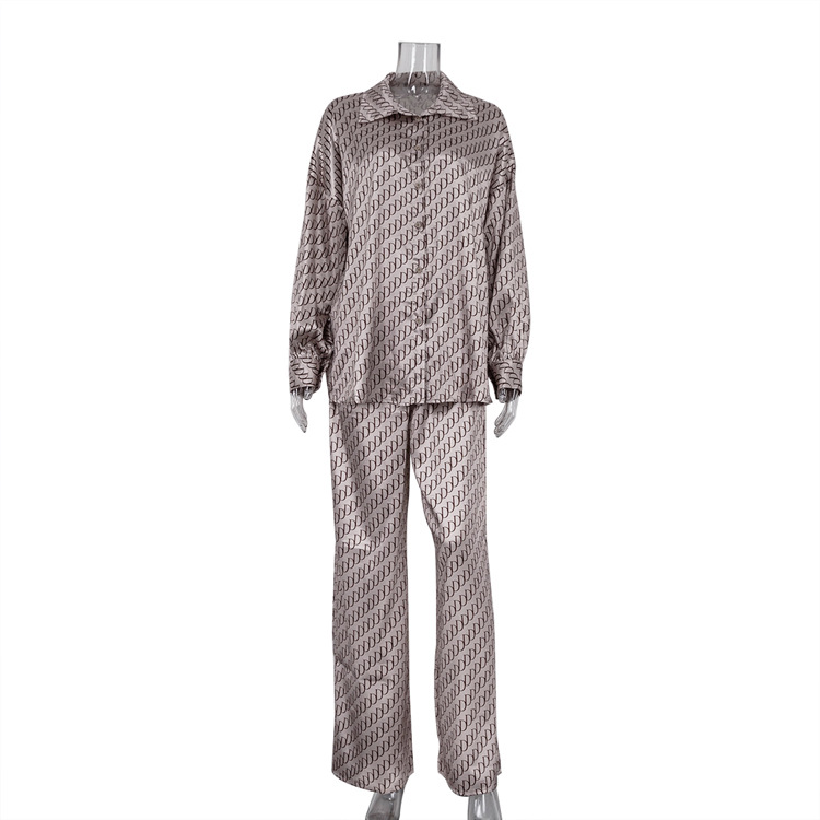 2026 New European American Women's Spring Fashion High-End Long-Sleeve Loose Shirt And Pants Two-Piece Satin Print Set_ecoleips.com