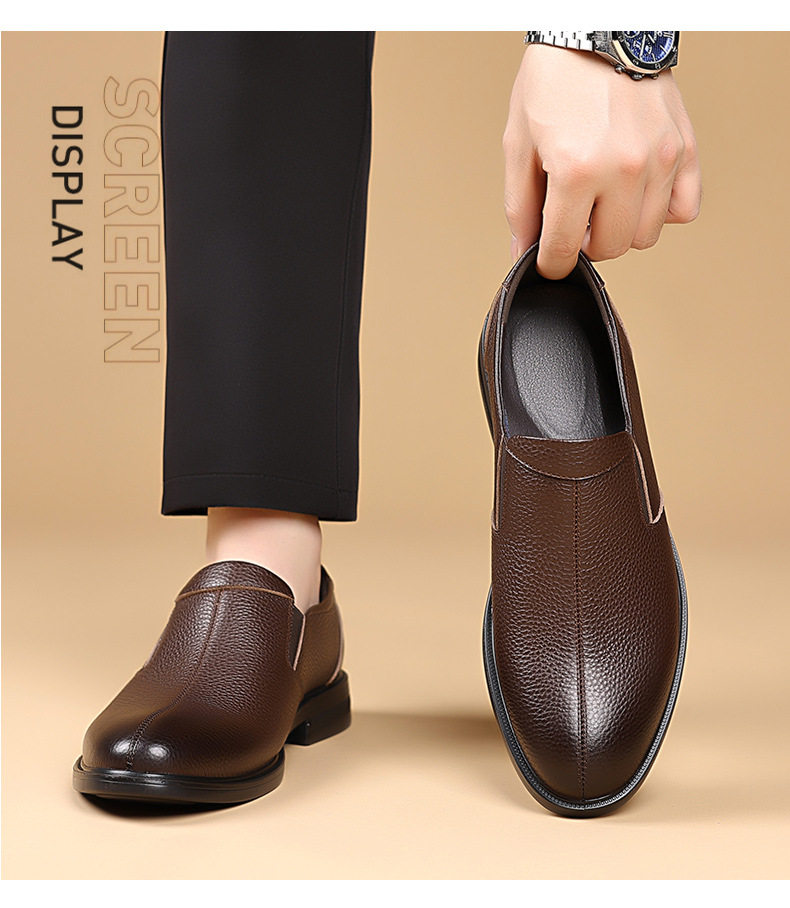 Giày da nam công sở da bò lớp đầu mềm đế êm kiểu giày lười thời trang — DT9607 màu nâu, DT9607 màu đen chi tiết 17