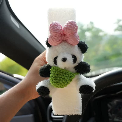 Anti-Le Cartoon Women, Seat belt shoulder pad - white-lamb-velvet-shoulder-pads-panda-green-pocket