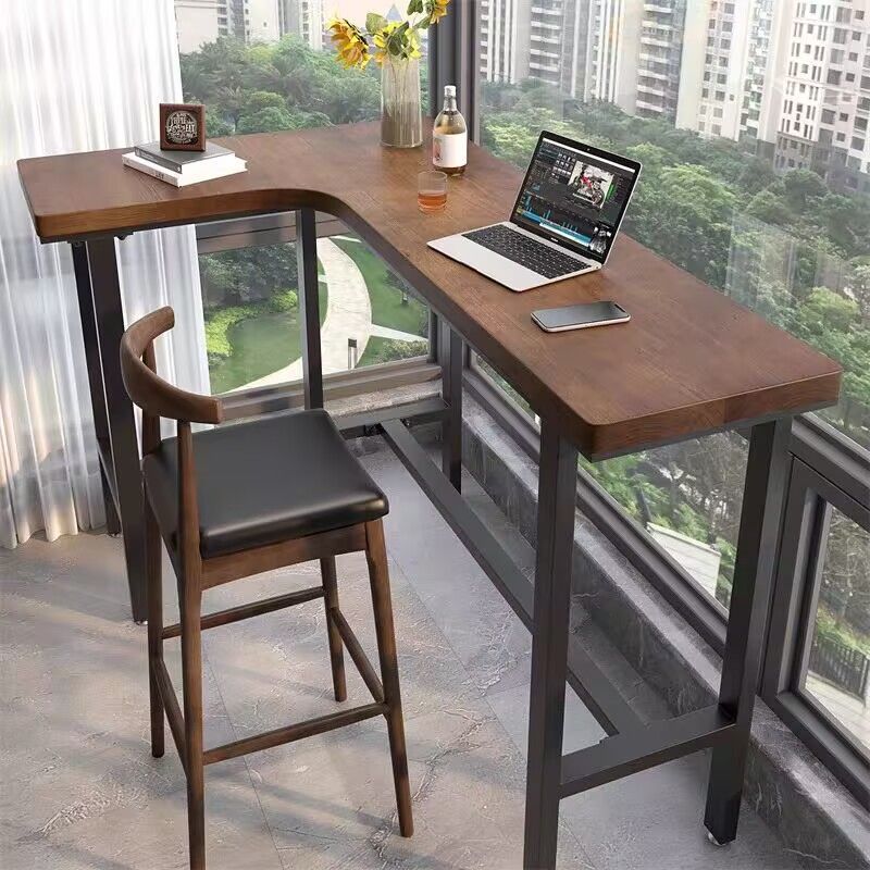 Solid Wood Living Room Partition Corner Bar Table Next to the Window Small Apartment Home Balcony Long Table High Table and Chair Combination