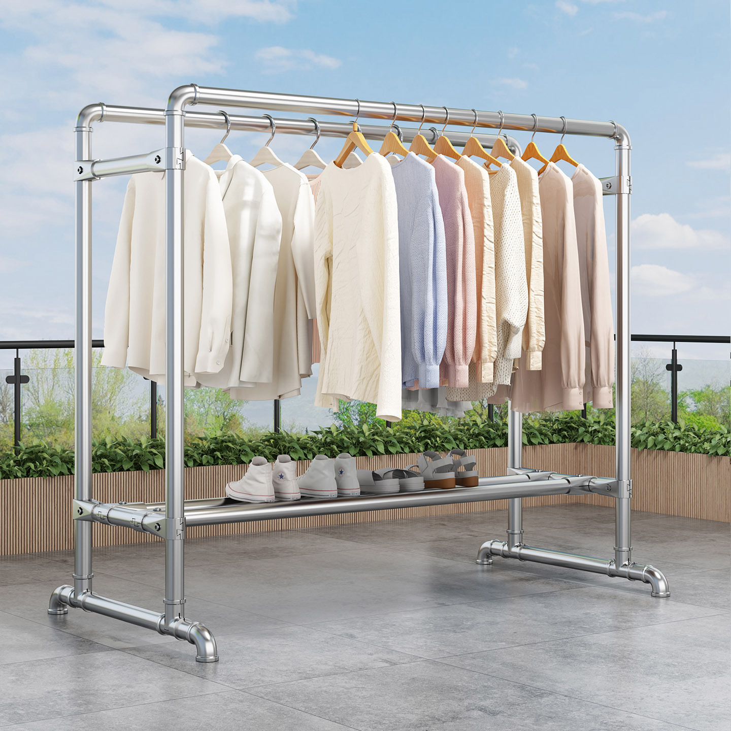 Steel Pipe Clothes Drying Rack for Outdoor Balcony, Household Thickened Clothesline for Hanging Clothes and Quilts