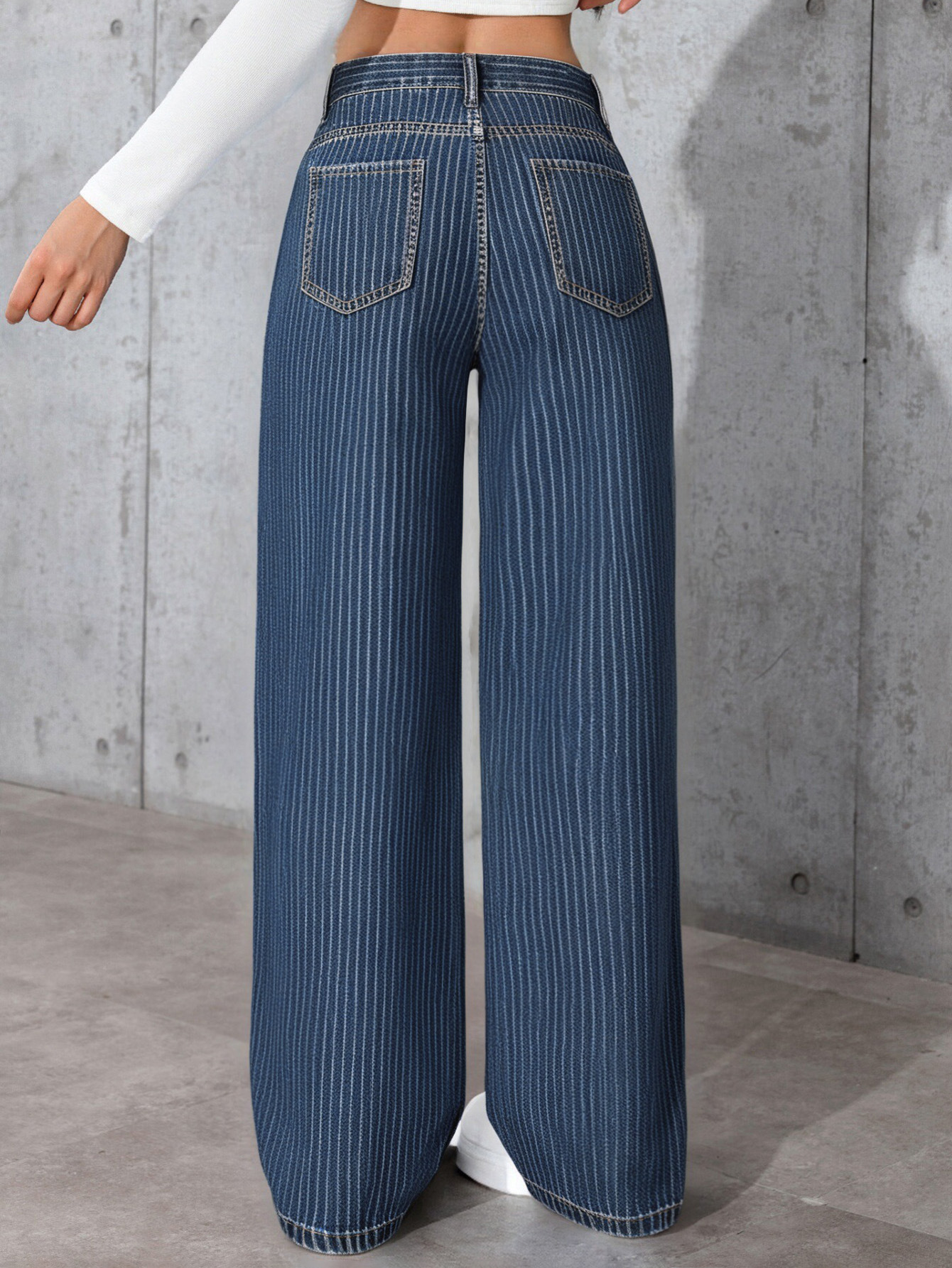 Women's High-Waisted Straight Leg Jeans Size 26 Sweet And Spicy Style Casual Striped Trousers Top Selling_mkmklike.com