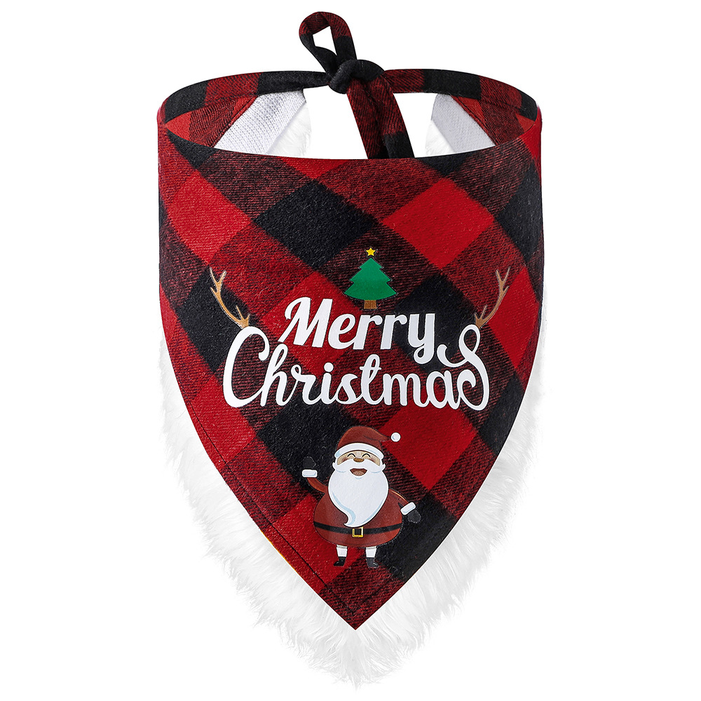 Fábrica transfronteriza nueva Navidad algodón Plaid británico mascota triángulo bufanda perro bufanda Navidad mascota