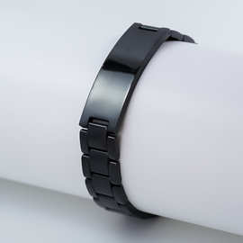 定制跨境纯黑弯牌薄片手表链简约黑色钛钢不掉色手链厂家几何风