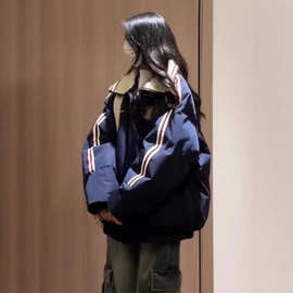 潮牌美式翻领棉服女2025新款冬季加厚夹棉外套休闲气质超好看棉袄