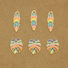 彩色滴油树叶羽毛吊坠饰品配件DIY波西米亚民族风耳环项链挂件