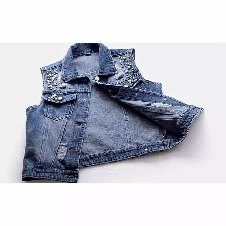 Denim short summer vest, jacket sleevless, slim fit
