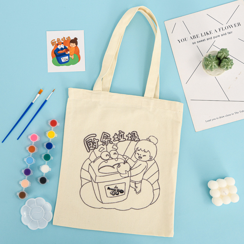 子供の DIY 落書きキャンバスバッグ在庫卸売学生夏の興味クラス手描きキャンバスバッグのカスタマイズ|undefined