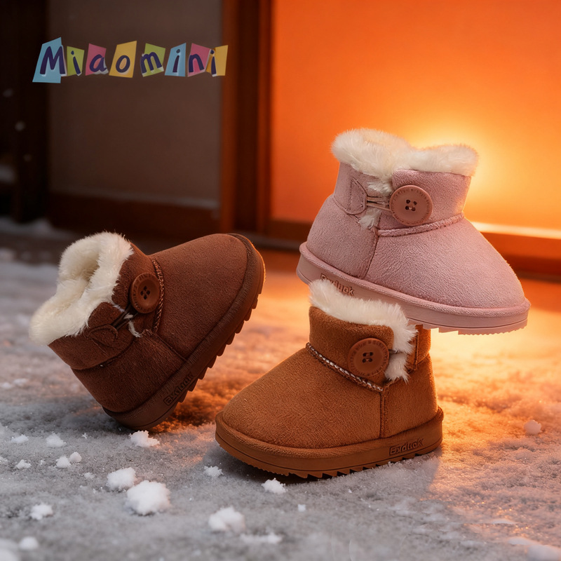 Korean Style Kidsren's Snow Boots, Warm and Velvet, Soft-Soled Non-Slip Cotton Shoes for Boys, Baby Girls' Toddler Shoes 1-6 Years Old