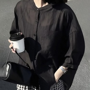Summer New Plus Size Women's Clothing Korean Style Light Luxury Simple Temperament Mesh Mid-Sleeve Cotton and Linen Light and Transparent Shirt