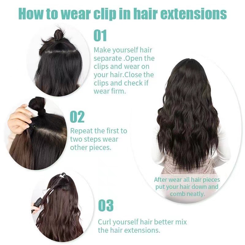 Europa y los Estados Unidos 6 piezas de maíz caliente clip de cabello extensión de fibra química peluca 16 clip de cabello largo rizado venta en caliente transfronteriza