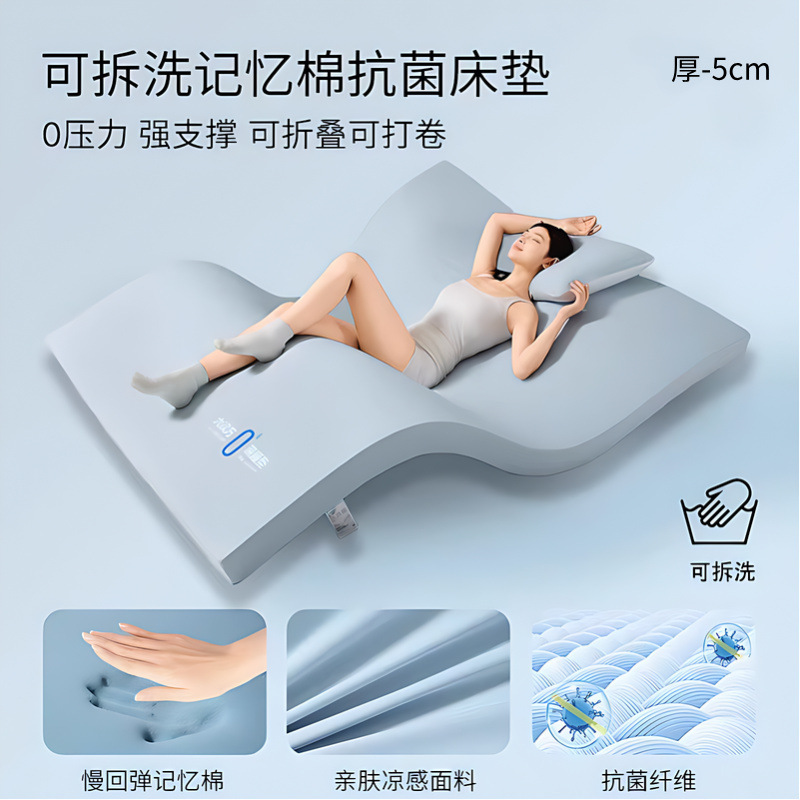 蓝色同款记忆棉床垫盒子软垫卧室海绵垫子宿舍学生单人可拆洗床垫|undefined
