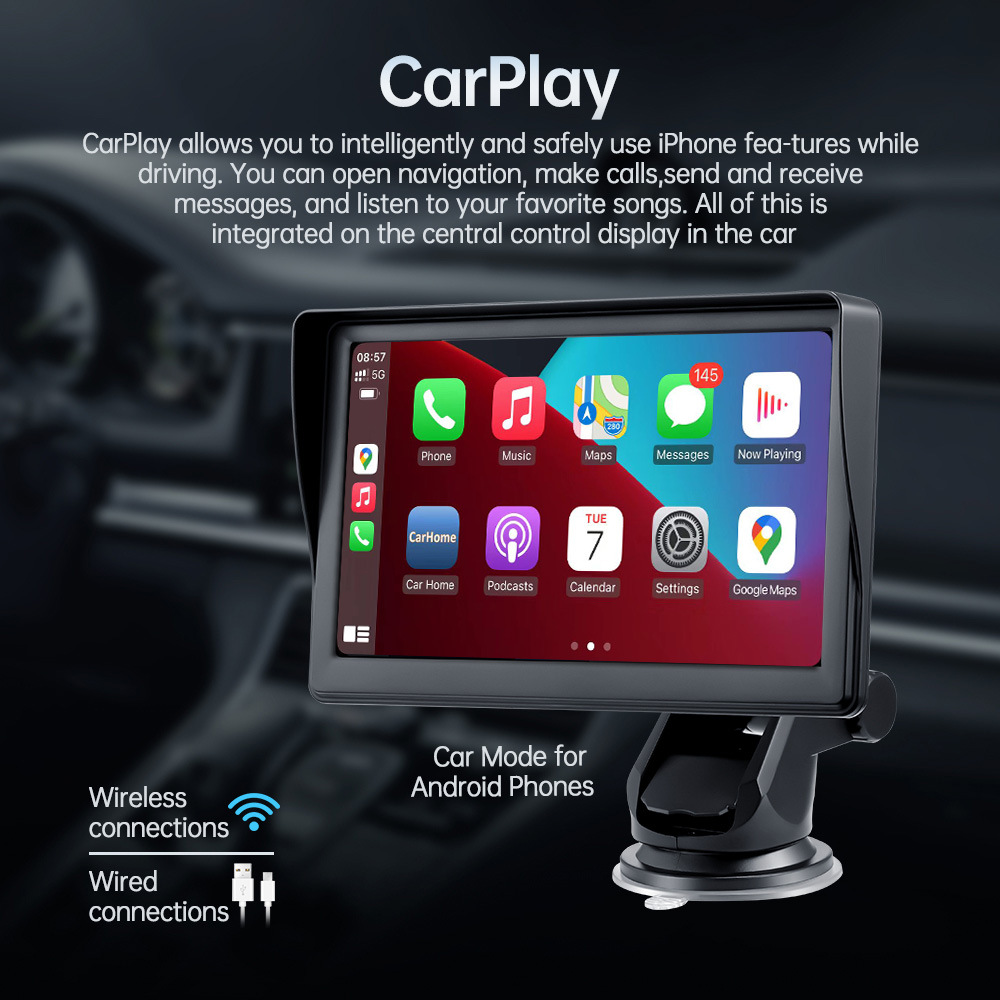 Cross-Border Export Car Smart Screen 7inch Universal Ips Portable Navigation Wireless Carplay Bluetooth Mp5 Car