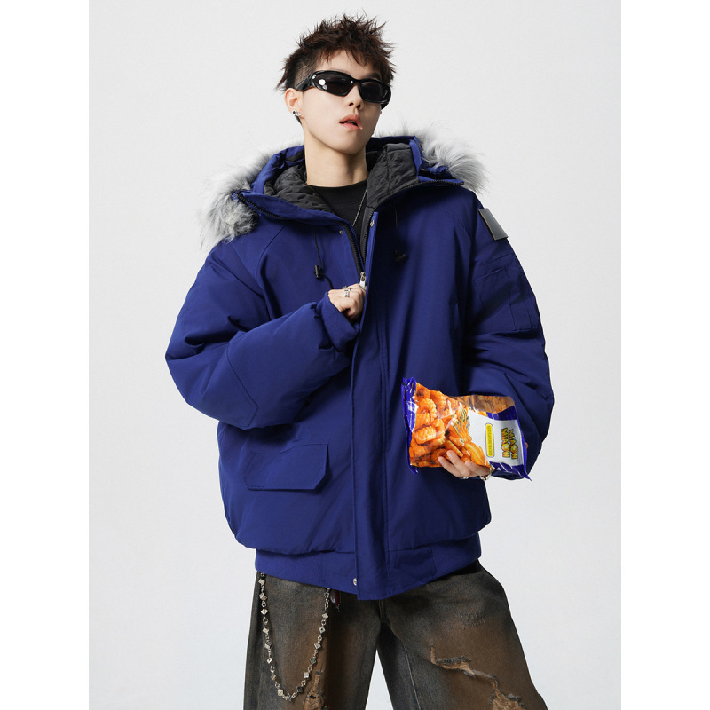 2025 New Winter American Men's Hooded Large Fur Collar Thickeneded Warm Large Size Loose Parker Workwear Cotton Coat for Men