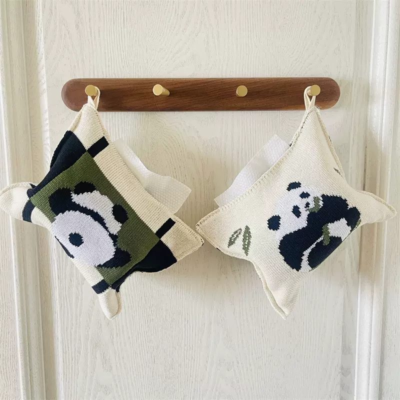 熊猫憨憨动物棉线编织针织纸巾袋纸巾盒纸巾收纳盒布艺抽纸盒萌趣