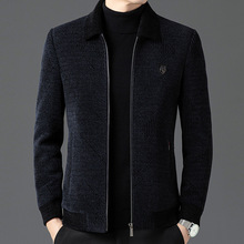 中老年父亲加厚翻领夹克男冬季新款男士休闲宽松保暖外套大码上衣