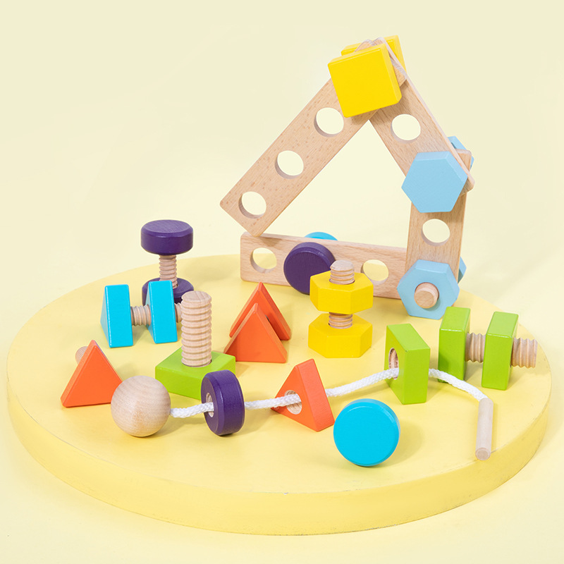 Tornillo de tornillo de cuerda 2 - en - 1 color infantil forma cognición de emparejamiento creativo montaje universal tuerca combinación de bloques