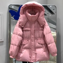 2025冬新款羽绒服女中长款小个子连帽收腰抽绳加厚宽松白鸭绒外套