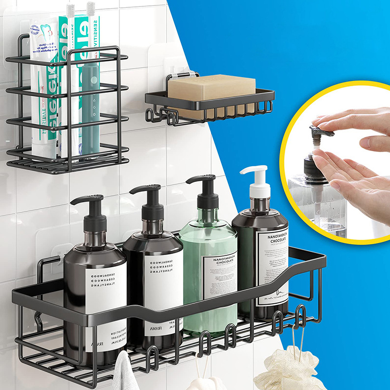 Estante de almacenamiento para baño de Amazon, arte en hierro, organizador de pared sin taladro para jabón y artículos de tocador.