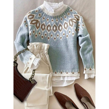 T 65664 Color-block loose knit sweater ƴɫ����ë�¿羳