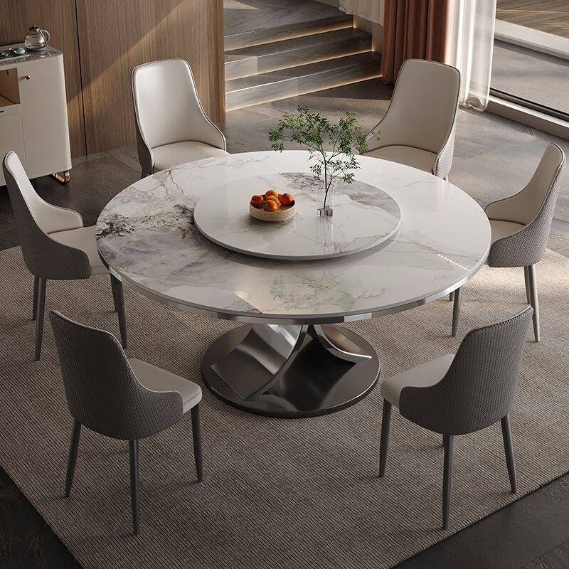 Italian-Style Minimalist Light Luxury Slate Dining Table, Convertible Round Table, Light Luxury Extendable Small Apartment Dining Table with Turntable, Dual-Use for Home Dining