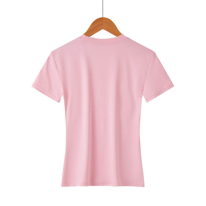 Yoga Clothing for Women, Quick-Drying Tops, Tight-Fitting Short-Sleeved Running Gear, Gym Sports T-Shirts, Dark Black Fashion