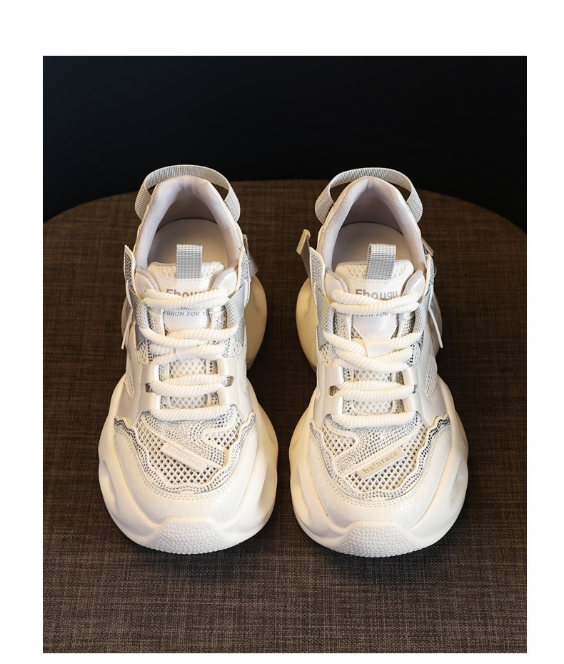 Giày sneaker nữ đế dày lưới thoáng khí đính đá rhinestone — Màu be chi tiết 22
