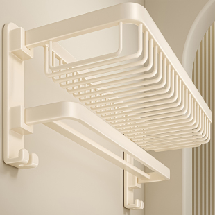 Towel Rack Bathroom No-Drill Bathroom Towel Holder Toilet Storage Rack Bathroom Hanging Rod Storage Wall-Mounted Milk White