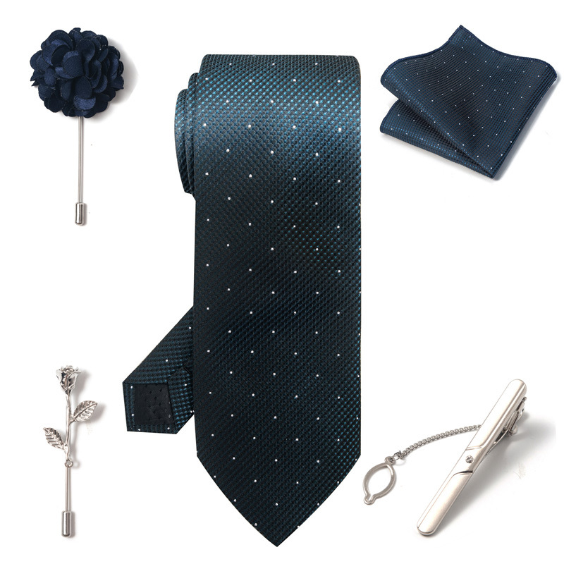 2024-es új divatos, divatos nyakkendő, üzletember, divatos tiszta színű, csíkos kesudió nyakkendő, 6 részes díszdobozban négyzet alakú sál nyakkendőkapcsos mellszett_voghion.com